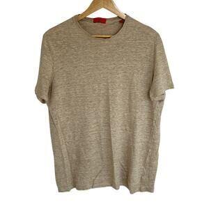 ISAIA Napoli 100% Linen Knit Crew Neck T Shirt Beige Made Italy Mens L MCI154